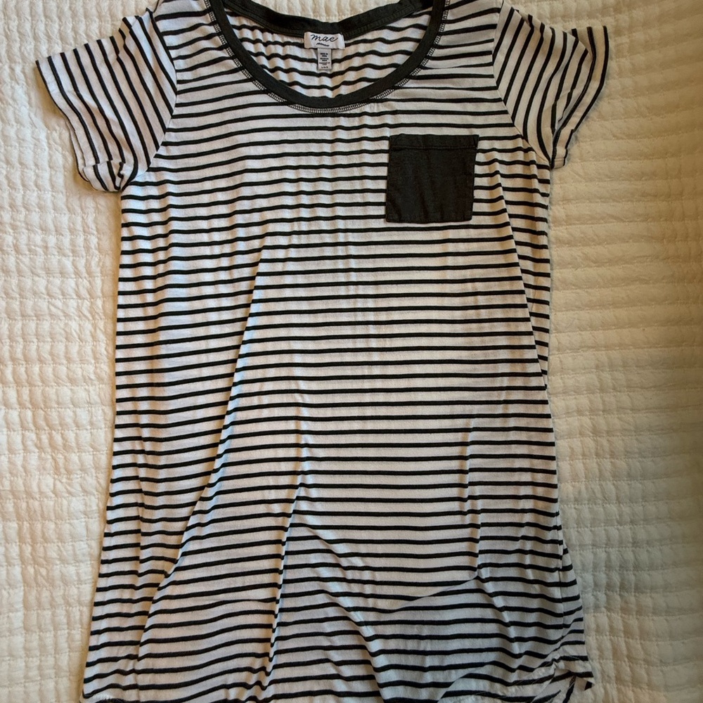 Striped Black and White T-Shirt with Pocket